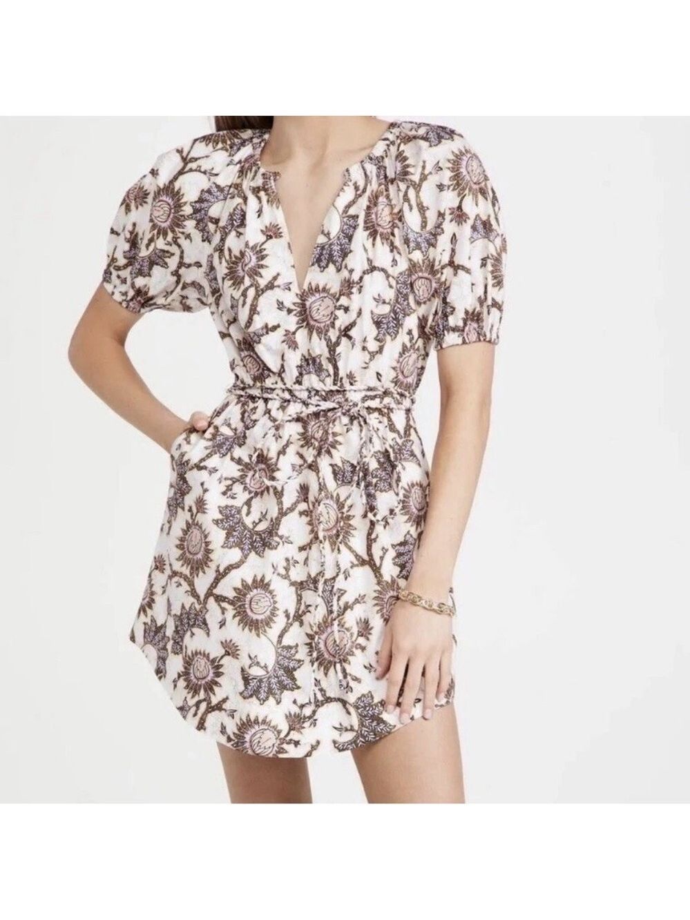 A.L.C. Adelaide Floral Tie Waist Puff Sleeve Mini Dress SZ 10 - Picture 2 of 15